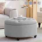 Grand repose-pieds rond touffeté avec rangement beige/gris/bleu