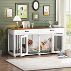 Cage double en bois pour chien avec 2 tiroirs et séparateur