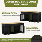 Cage double en bois pour chien avec 2 tiroirs et séparateur