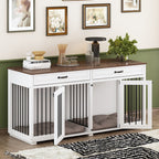 Cage double en bois pour chien avec 2 tiroirs et séparateur